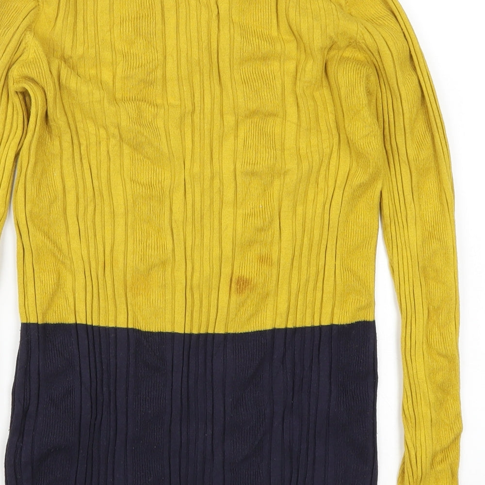 Preworn Womens Yellow Knit Pullover Jumper Size 14 - Colour Block