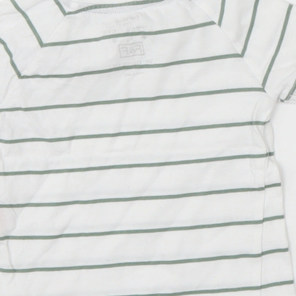 F&F Boys White Striped Basic T-Shirt Size 3-6 Months - Green Stripes