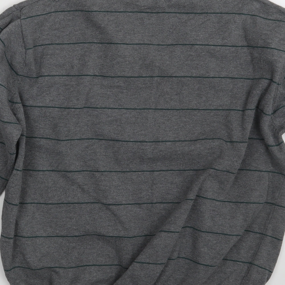 French Connection Mens Grey Striped Pullover Jumper Size L