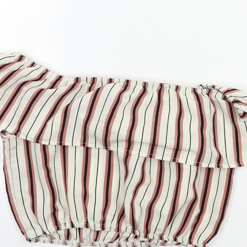 New Look Boys Beige Striped Basic Button-Up Size 13 Years