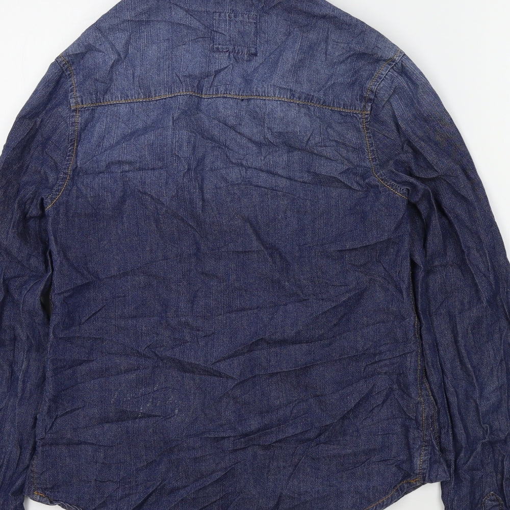 New Look Womens Blue Colourblock Basic Button-Up Size 6