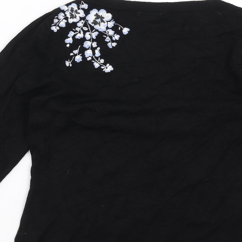 Precis Womens Black Floral Knit Pullover Jumper Size XS - Floral embroidery