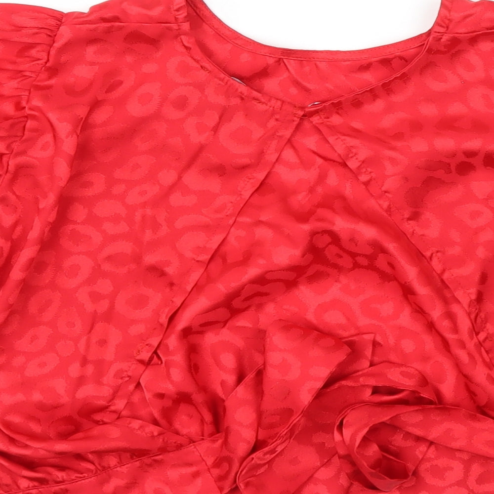 New Look Womens Red Animal Print Basic Blouse Size 12