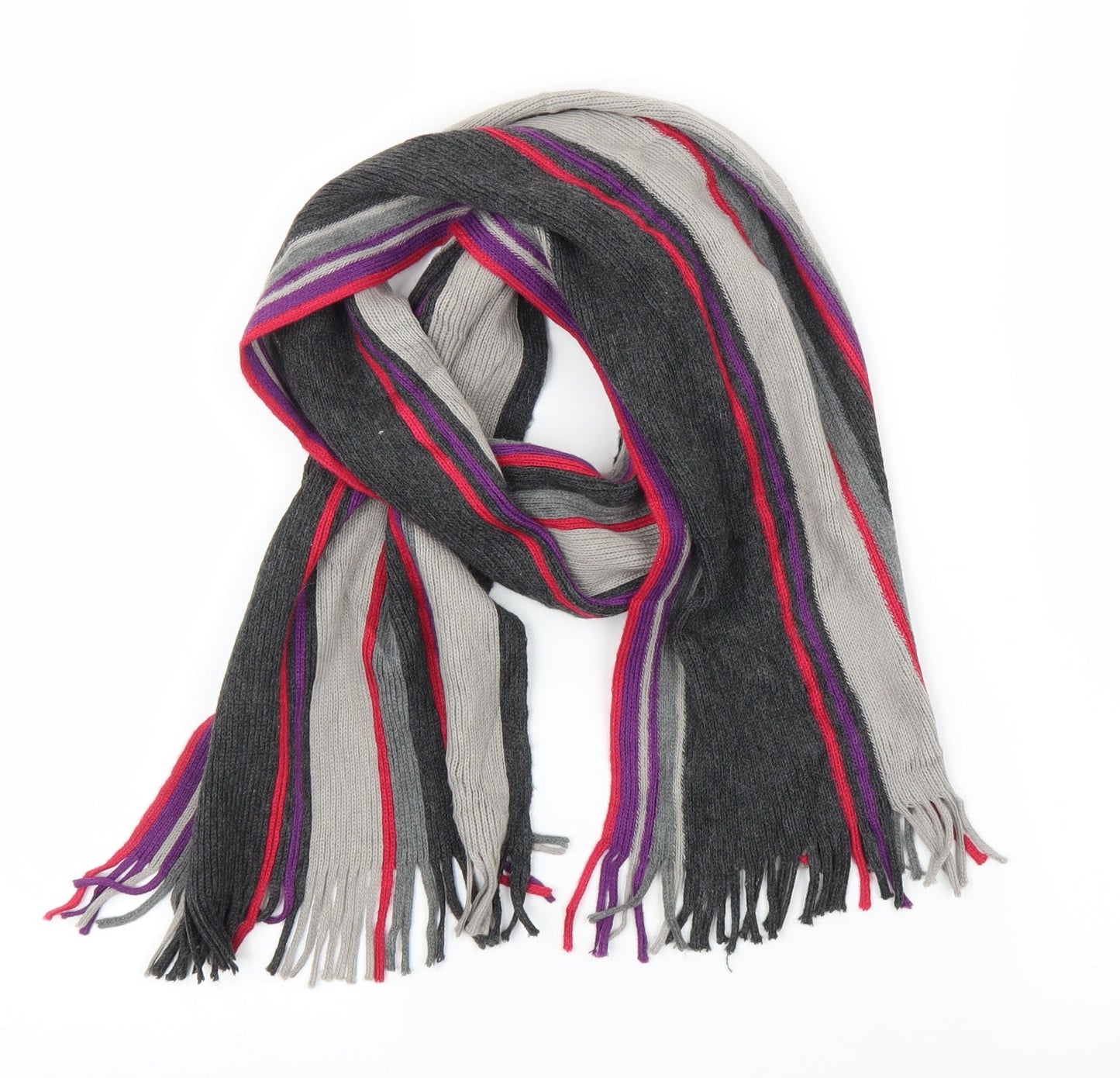 Preworn Mens Grey Striped Scarf One Size