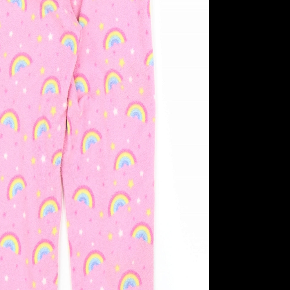 Preworn Girls Pink Solid Fleece Capri Pyjama Pants Size 7-8 Years - Rainbows