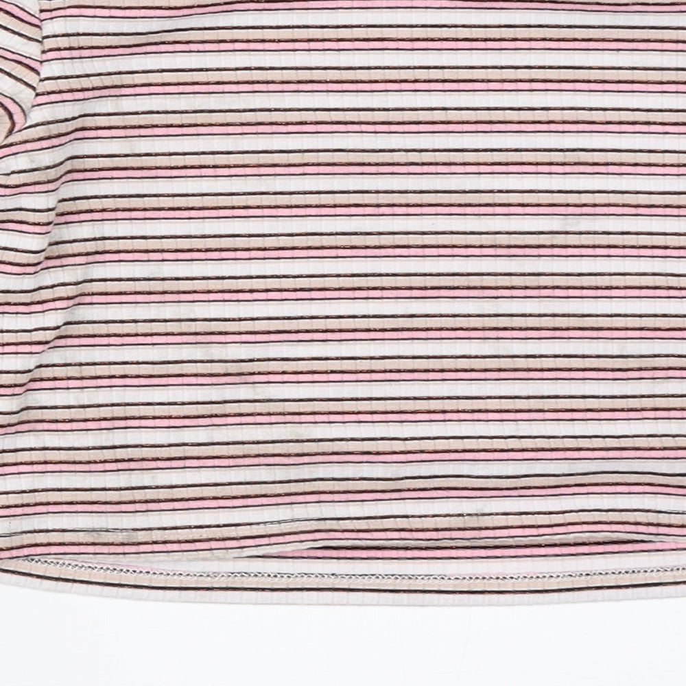 Pep&Co Girls Pink Striped Basic T-Shirt Size 8-9 Years