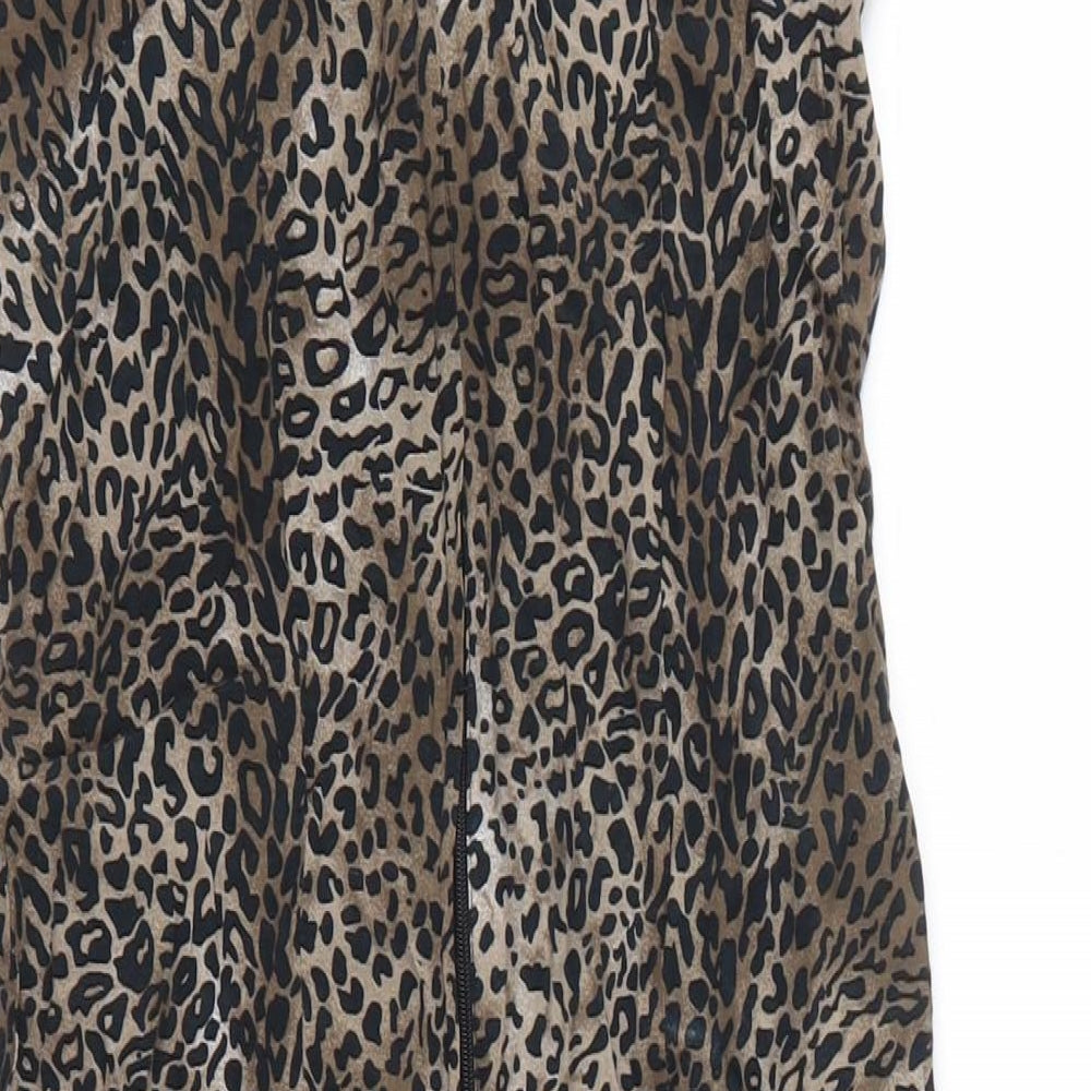 Internacionale Womens Brown Animal Print A-Line Size 8