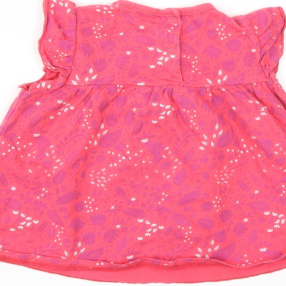 Preworn Girls Red Floral Basic T-Shirt Size 9-12 Months