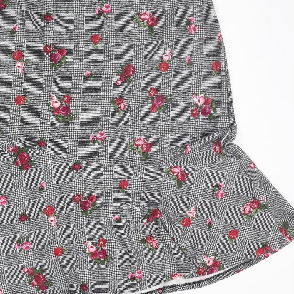 Preworn Womens Grey Floral A-Line Skirt Size 12
