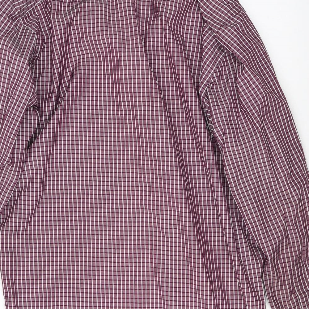Peter England Mens Red Check Button-Up Size L