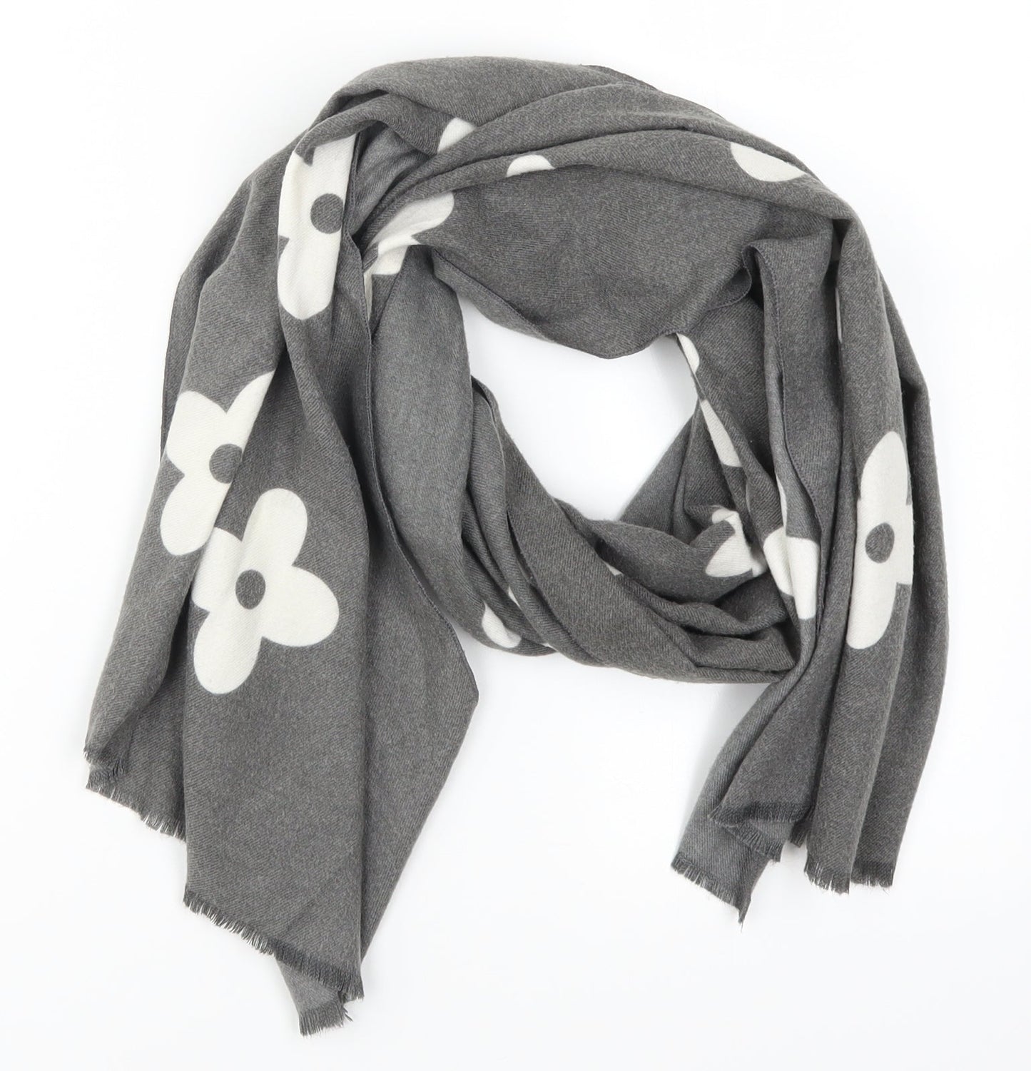 Preworn Womens Grey Floral Scarf