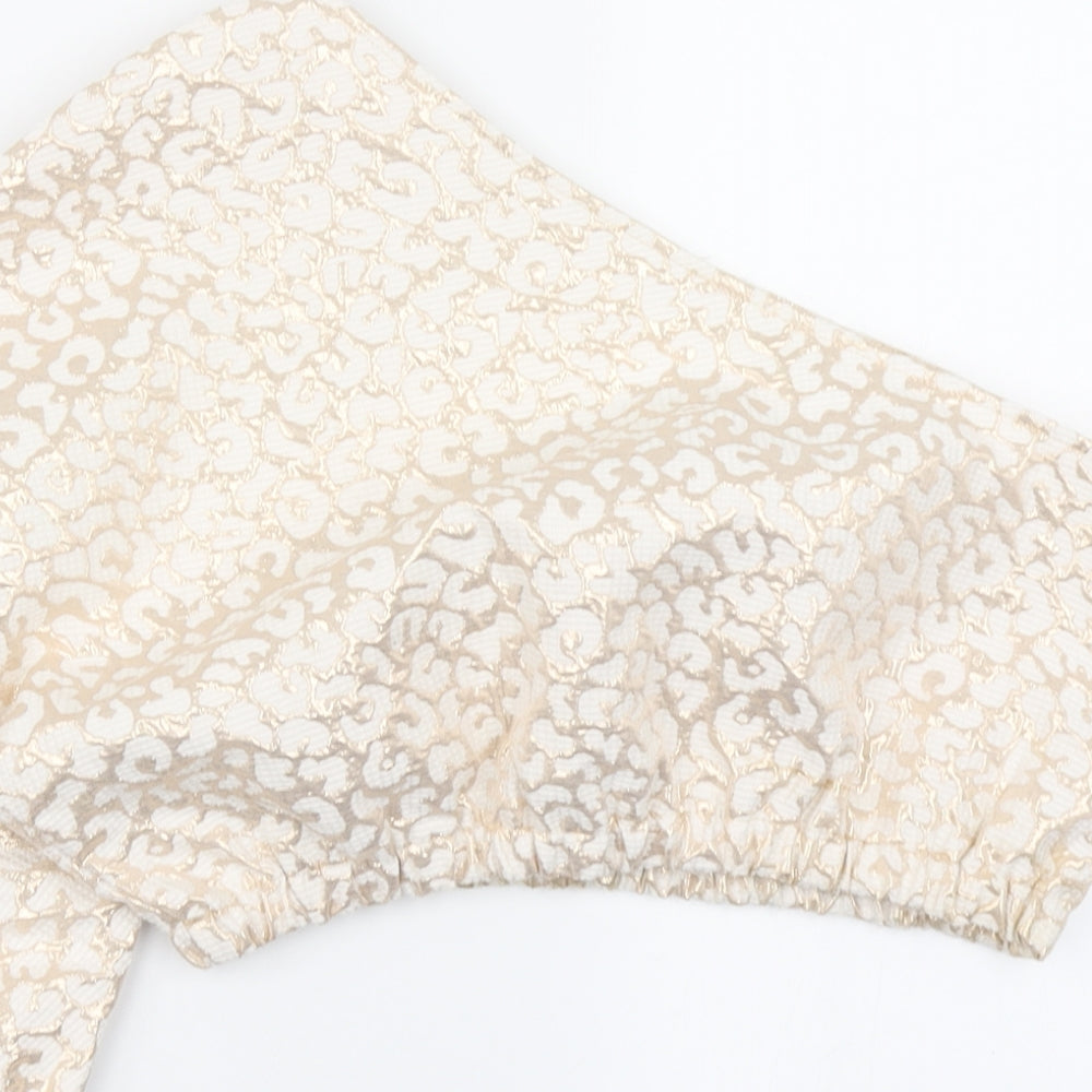 PRETTYLITTLETHING Womens Ivory Animal Print Basic Blouse Size 12
