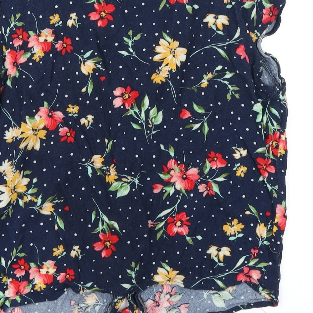 Bershka Womens Blue Floral Cropped T-Shirt Size S