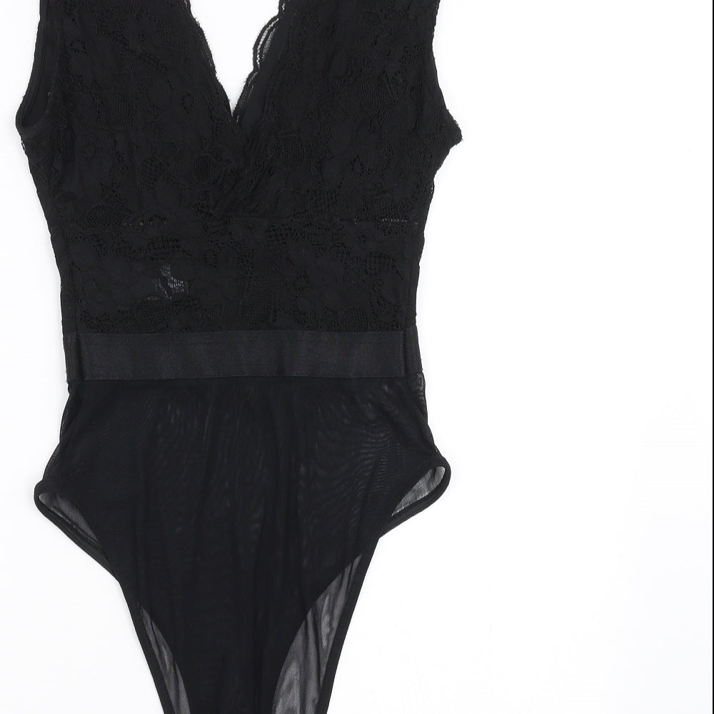 New Look Womens Black Floral Bodysuit One-Piece Size 6