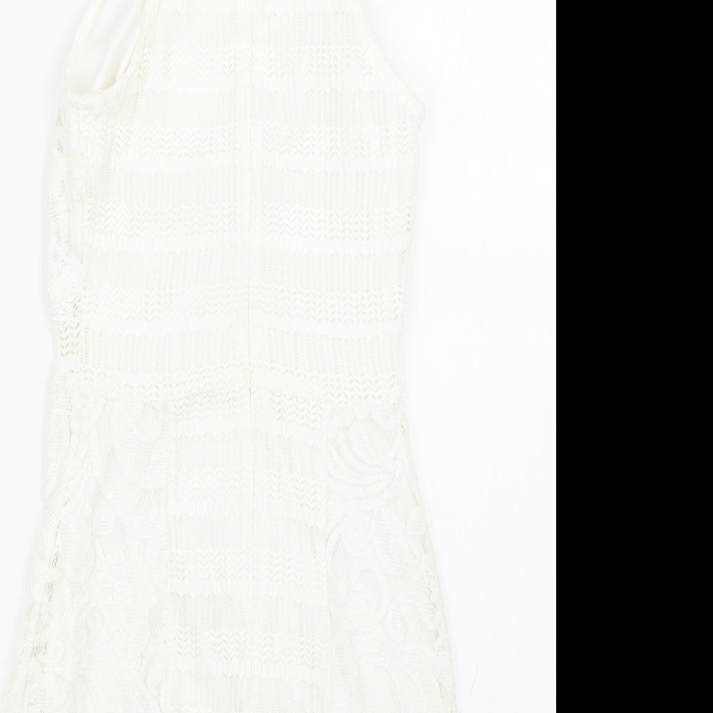 Topsho Womens White Floral Lace Tank Dress Size 4