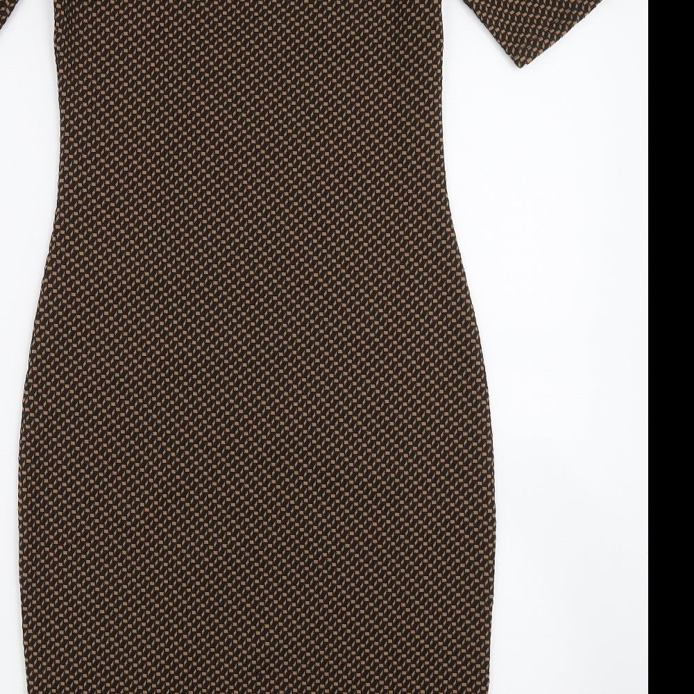 Dorothy Perkins Womens Brown Geometric Bodycon Size 8