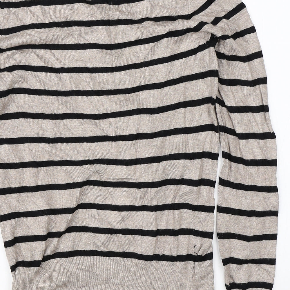 Marks & Spencer Womens Beige Striped Cardigan Jumper Size 8