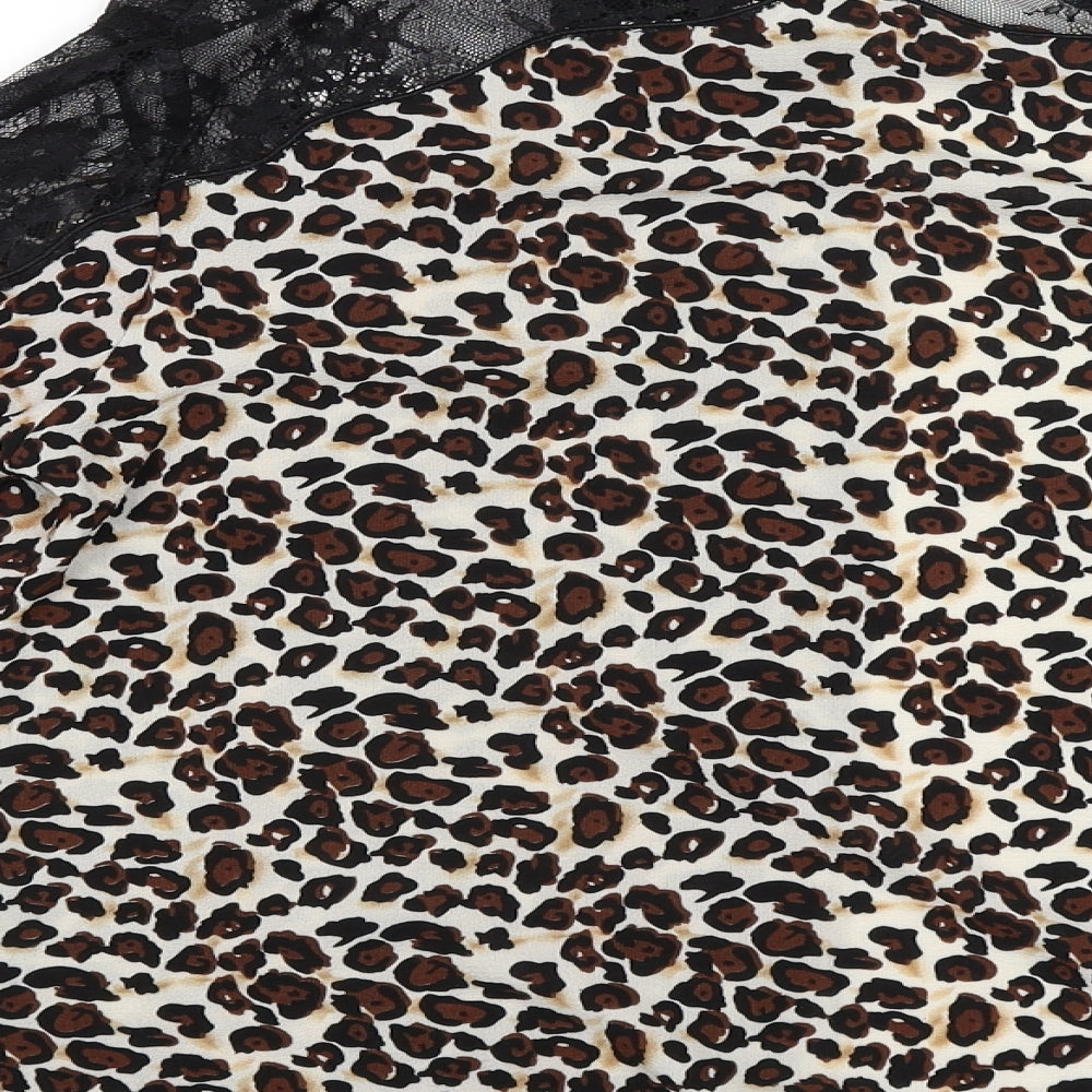 Axara Womens Beige Animal Print Basic Blouse Size M