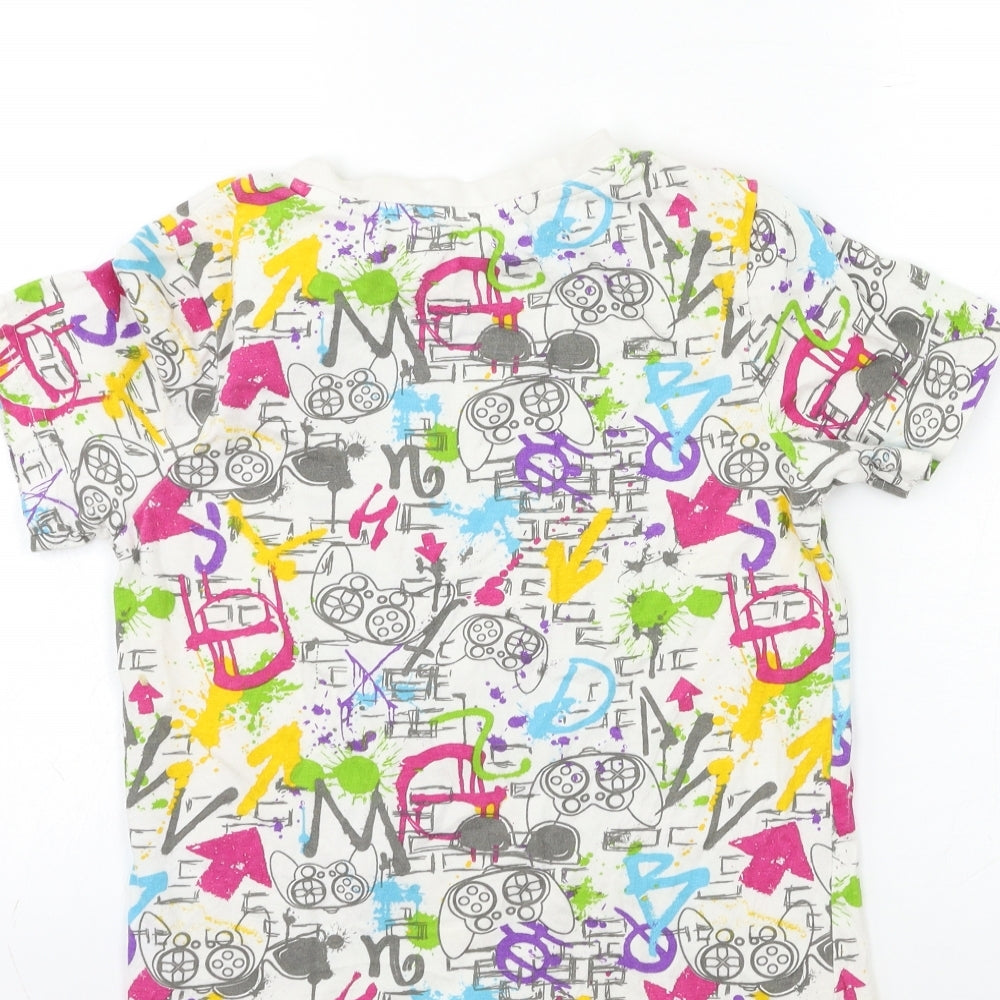 Nutmeg Girls White Geometric Basic T-Shirt Size 9-10 Years