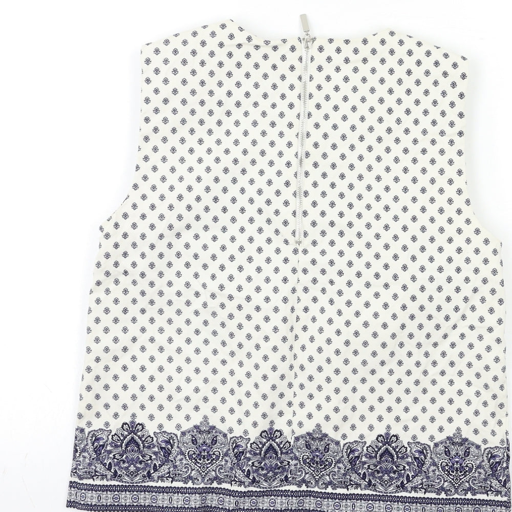 Eliane Rose Womens White Geometric Basic Tank Size 10