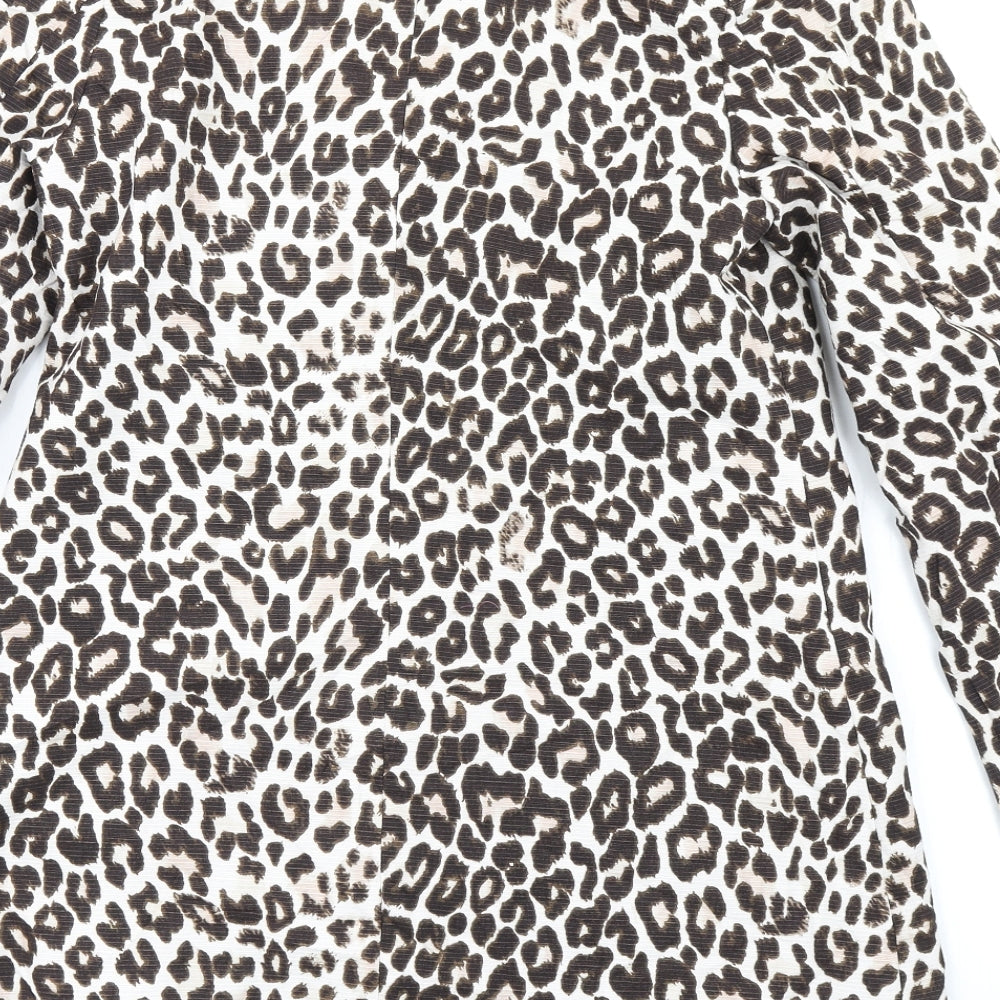 H&M Womens Brown Animal Print Jacket Blazer Size 8