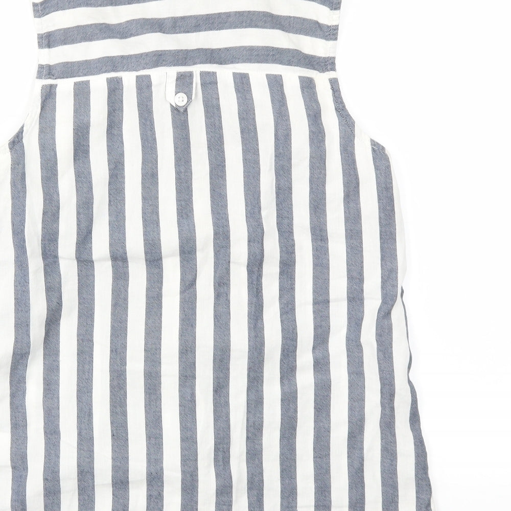 Wearhouse Womens Blue Striped Basic T-Shirt Size 8