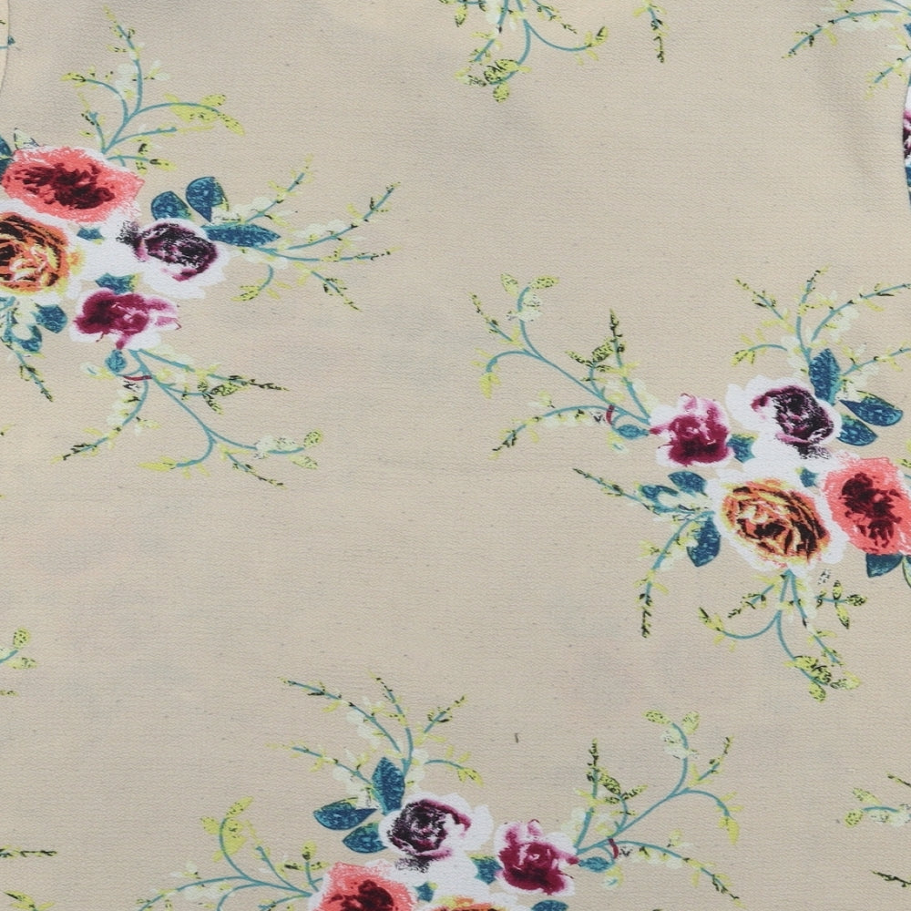 Preworn Womens Beige Floral Basic Blouse Size XL