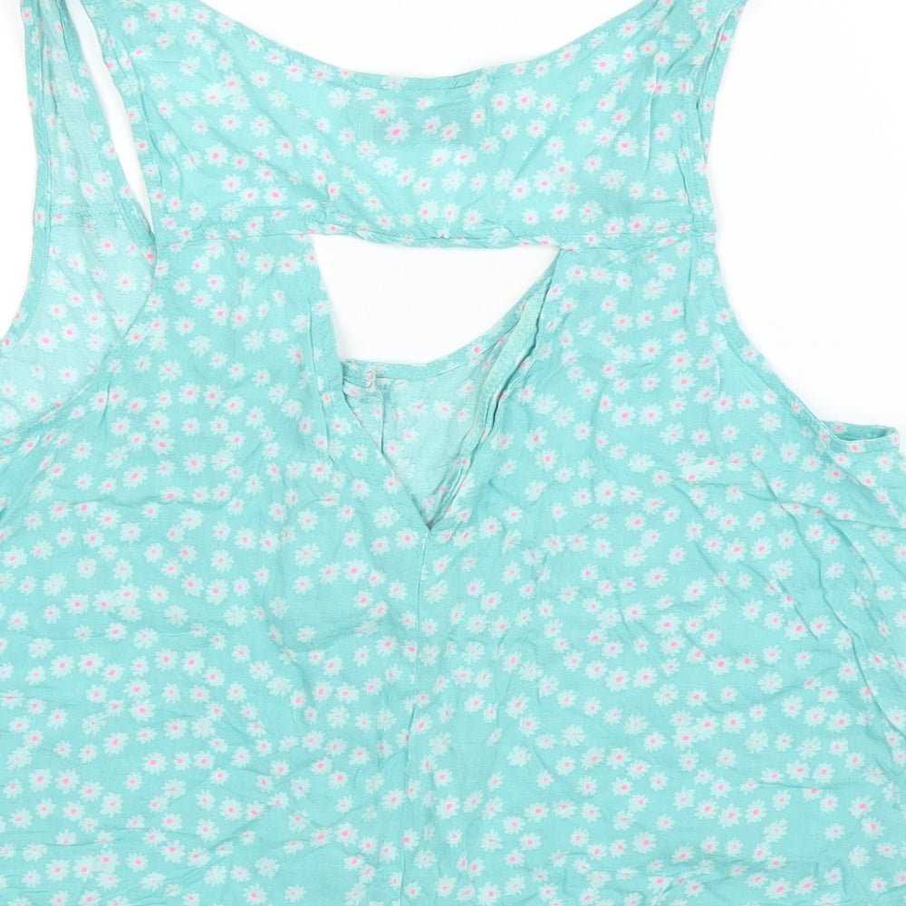 Pull&Bear Womens Green Floral Basic Blouse Size M