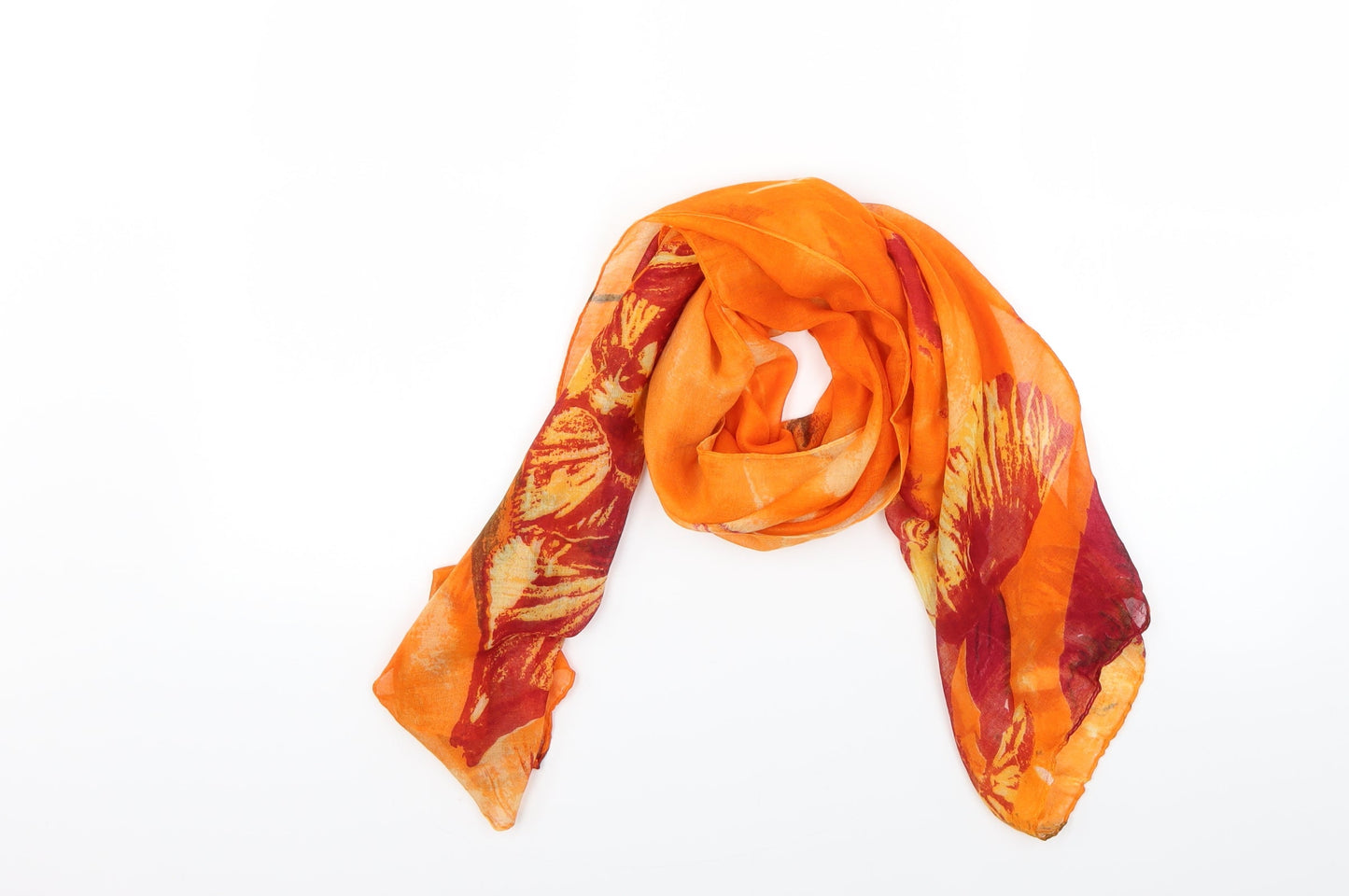 Preworn Womens Orange Floral Scarf