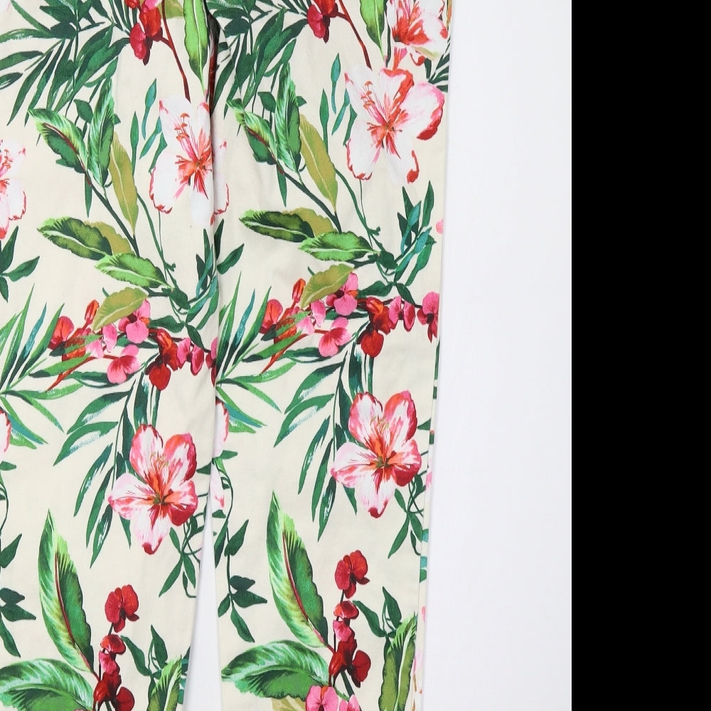 F&F Womens White Floral Trousers Size 8 L26 in