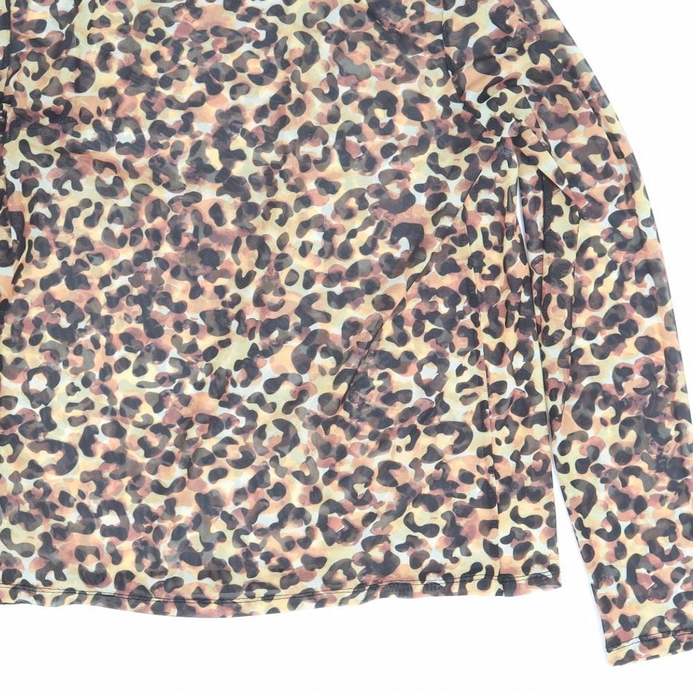 TU Womens Brown Animal Print Basic Blouse Size 10