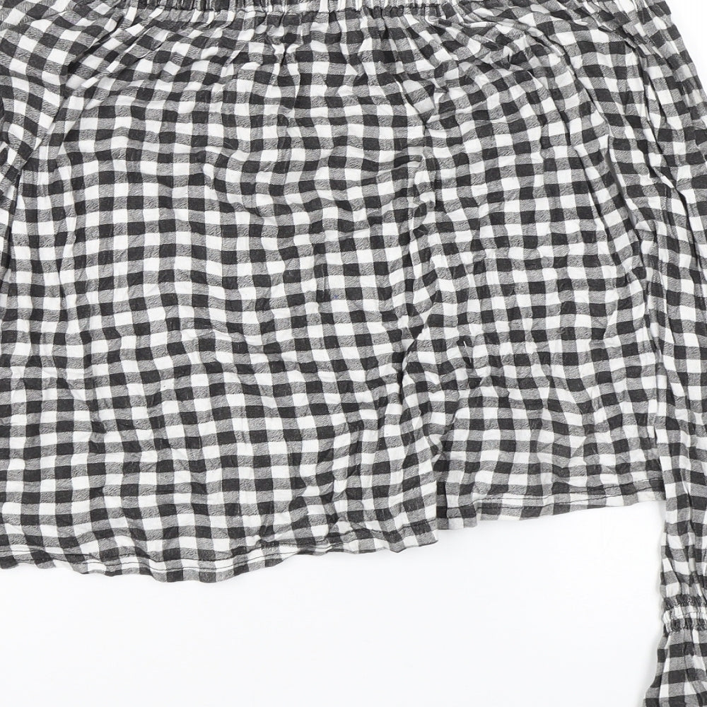 Atmosphere Womens Black Plaid Basic Blouse Size 8