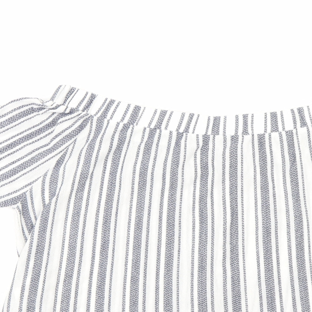 Topshop Womens Blue Striped Cropped Blouse Size 12