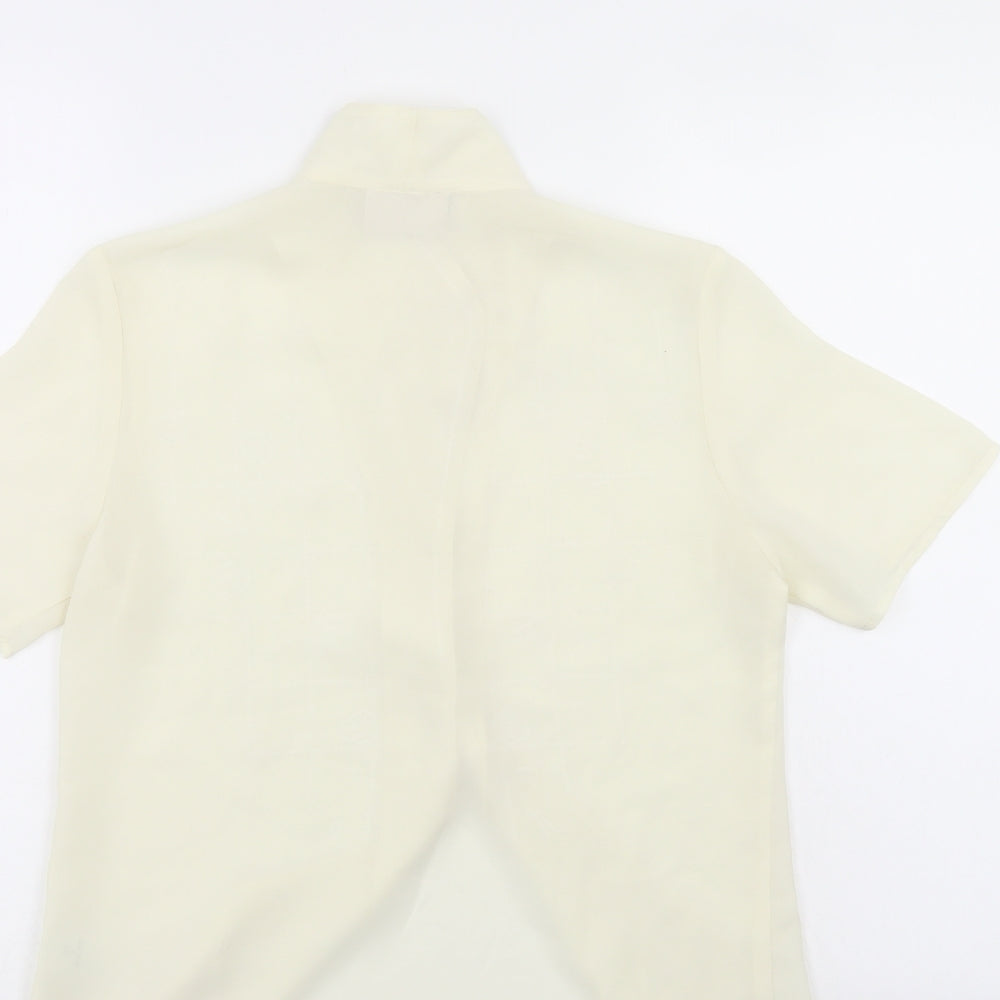 Petite Womens Ivory Floral Basic Button-Up Size 8