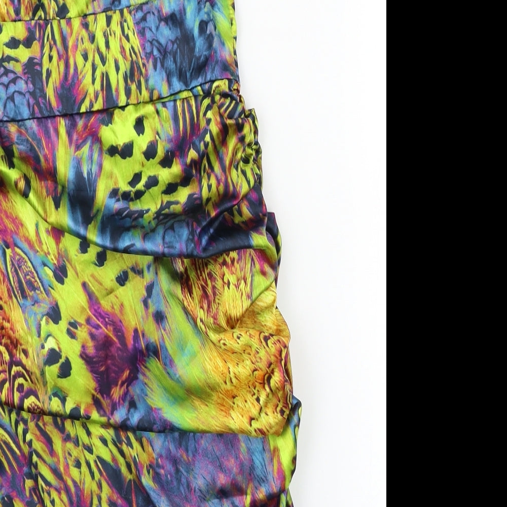 Pop Art Womens Multicoloured Geometric Satin Bodycon Size 8