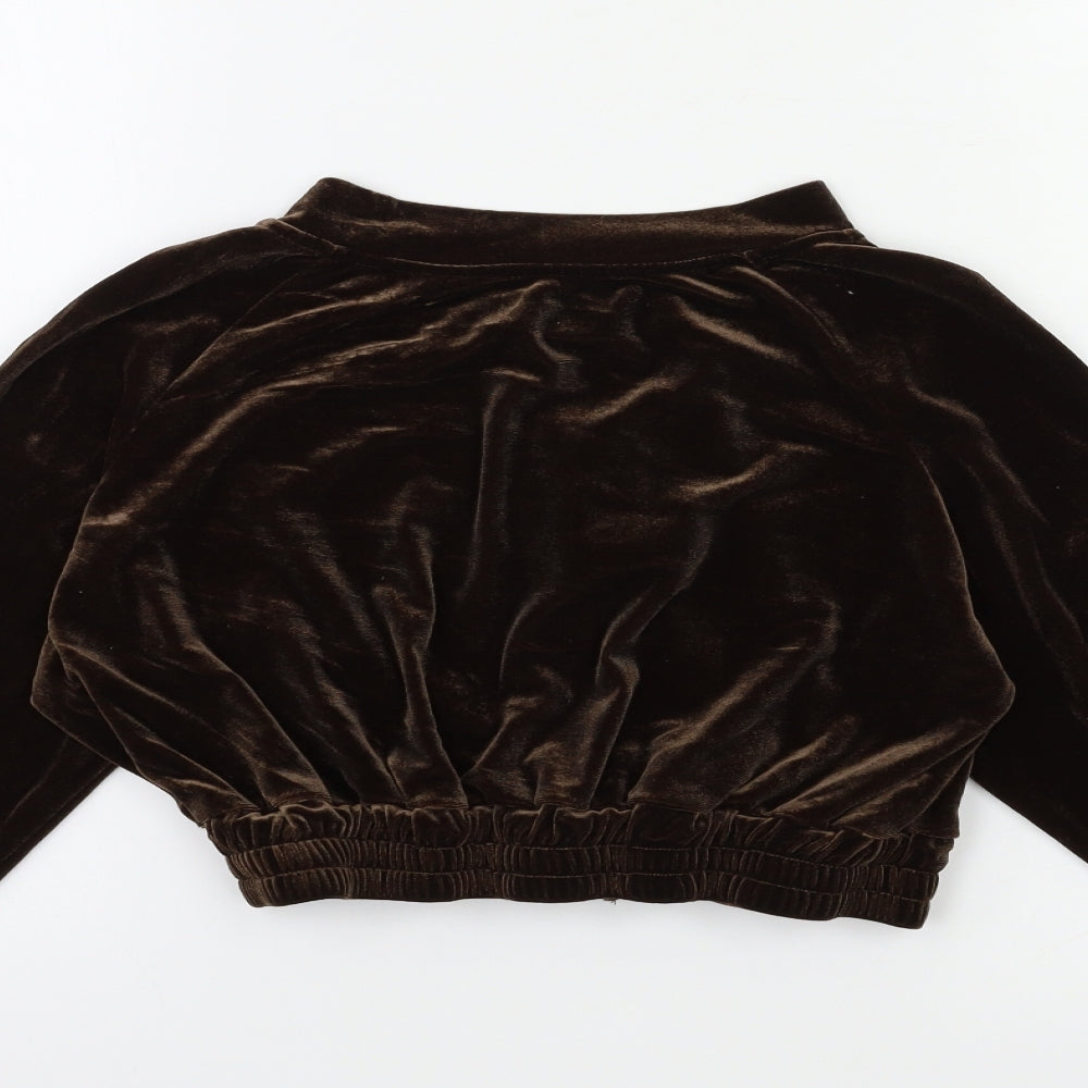 Preworn Womens Brown Velour Full Zip Sweatshirt Size M