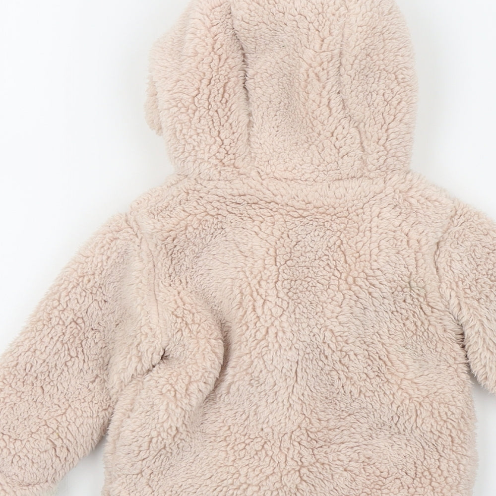 Preworn Girls Pink Colourblock Basic Coat Jacket Size 6-9 Months