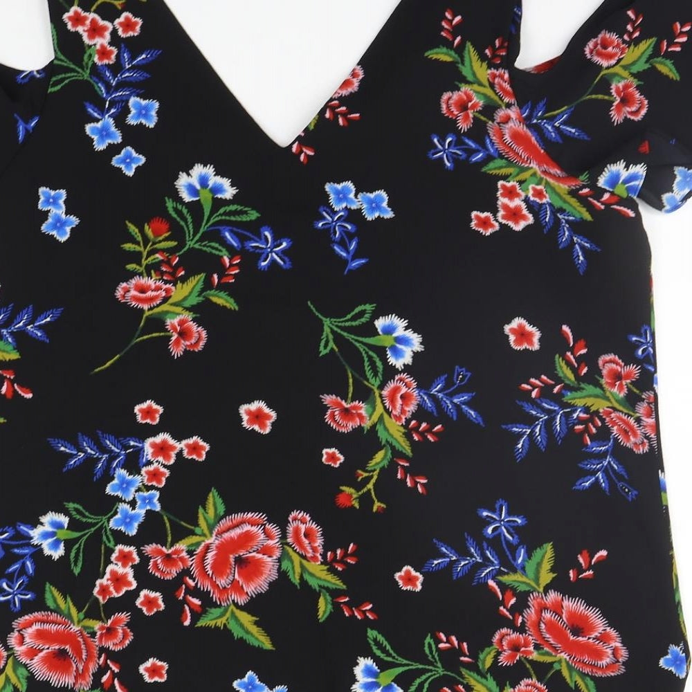 Peacocks Womens Black Floral Basic Blouse Size 14 - Flowers