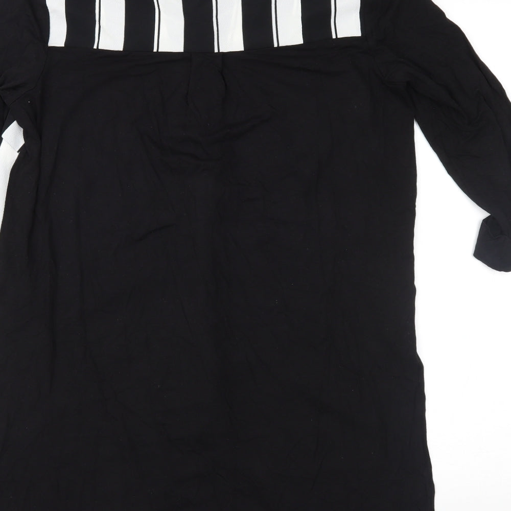 Marks & Spencer Womens Black Striped Basic Button-Up Size 10