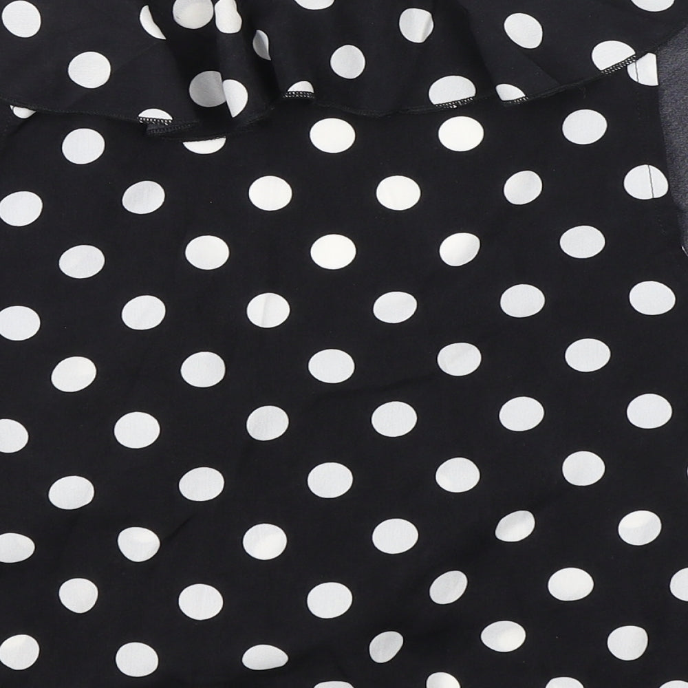 PRETTYLITTLETHING Womens Black Polka Dot Basic Blouse Size 12