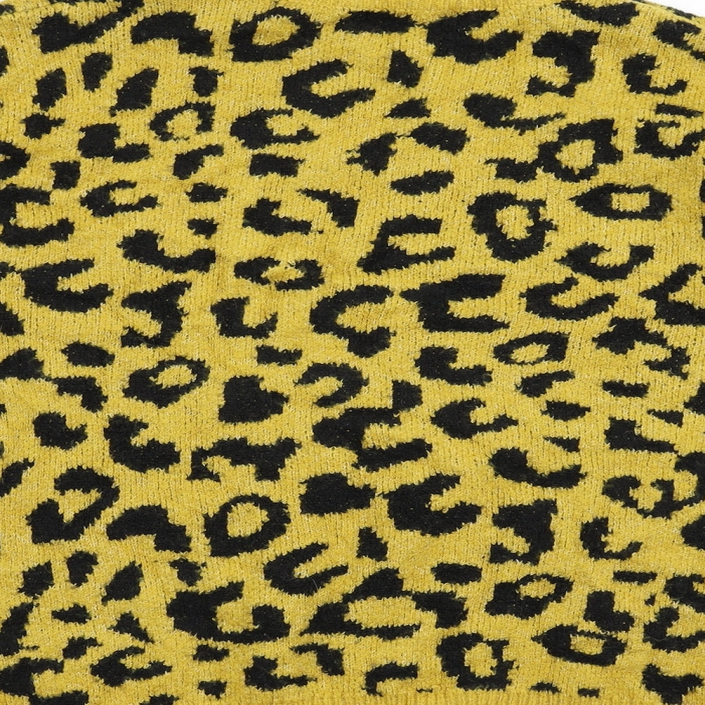 Quiz Womens Yellow Animal Print Knit Pullover Jumper Size S