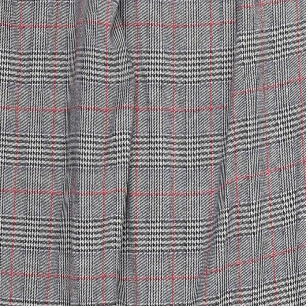Marks and Spencer Womens Grey Check Trousers Size 16 L28 in - Red