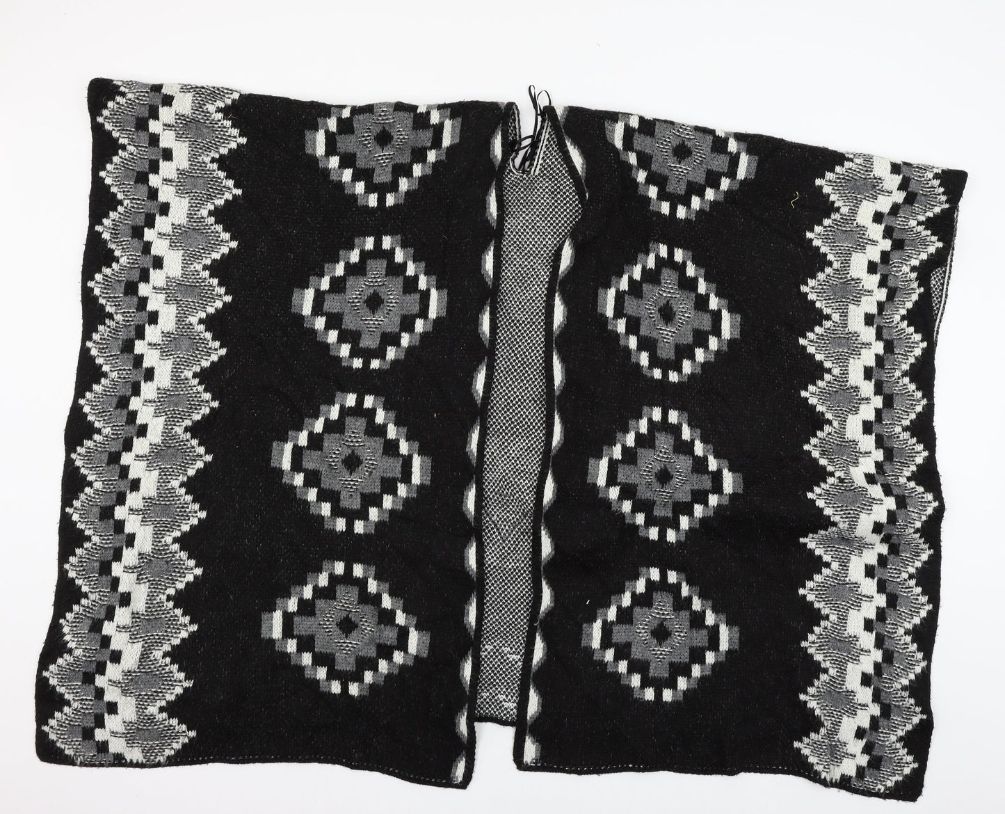 Preworn Womens Black Geometric Knit Shawl/Wrap