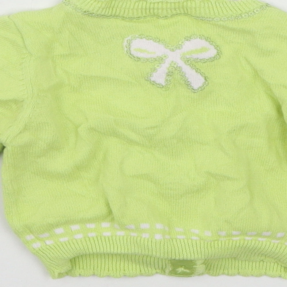 Marks and Spencer Girls Green Knit Cardigan Jumper Size 3-6 Months