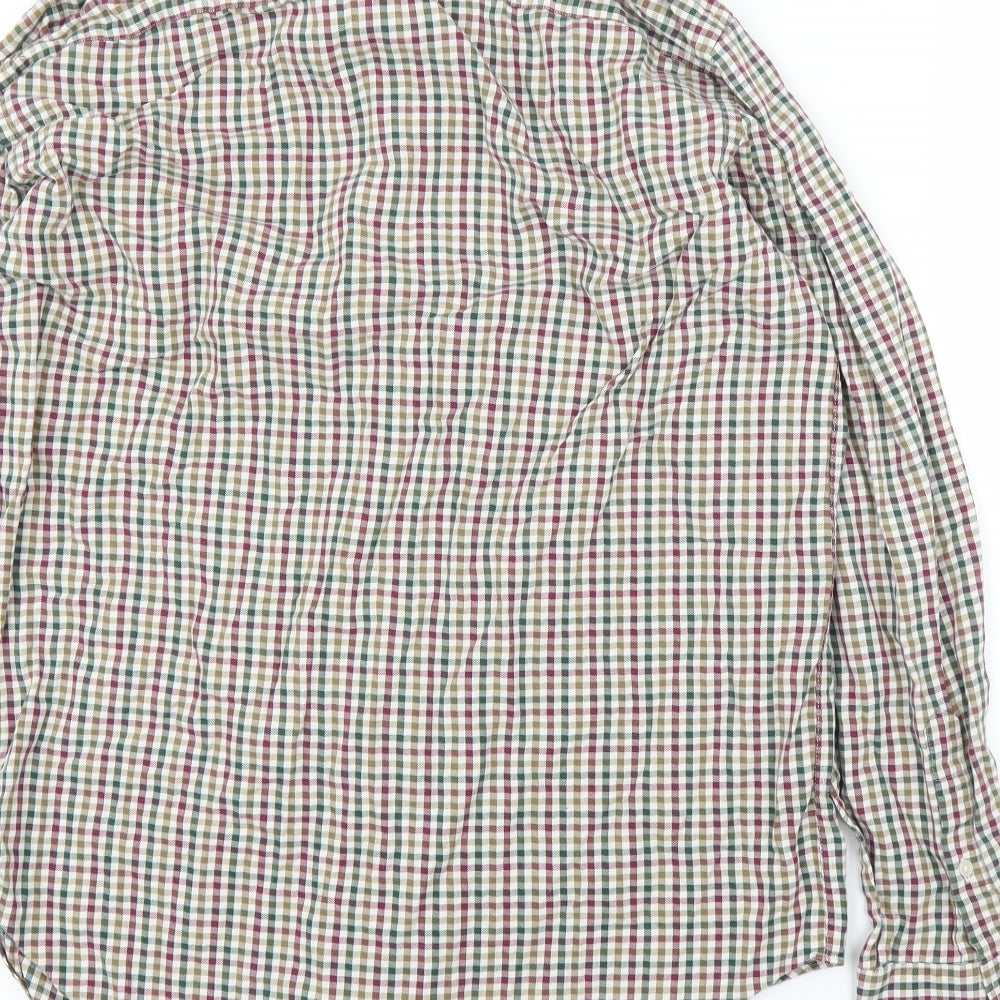 John Lewis Mens Beige Plaid Button-Up Size 16