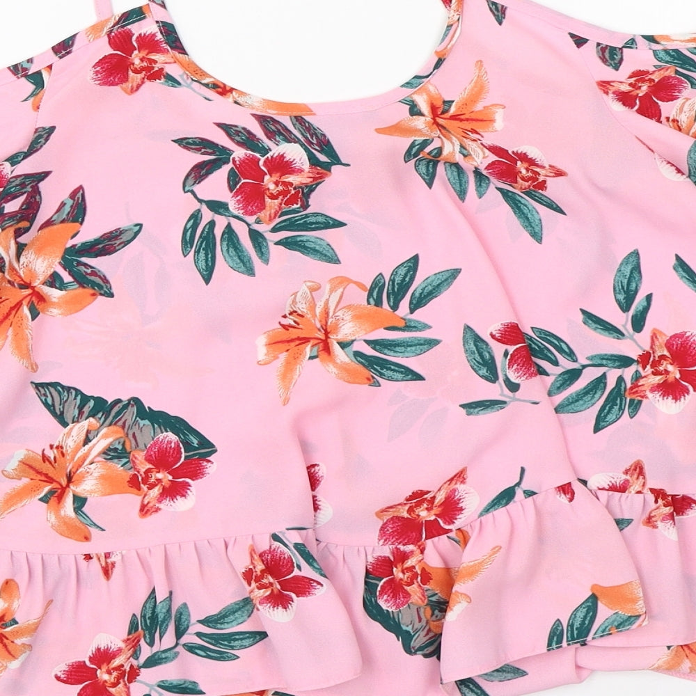 Atmosphere Womens Pink Floral Basic Blouse Size 4 - open shoulder