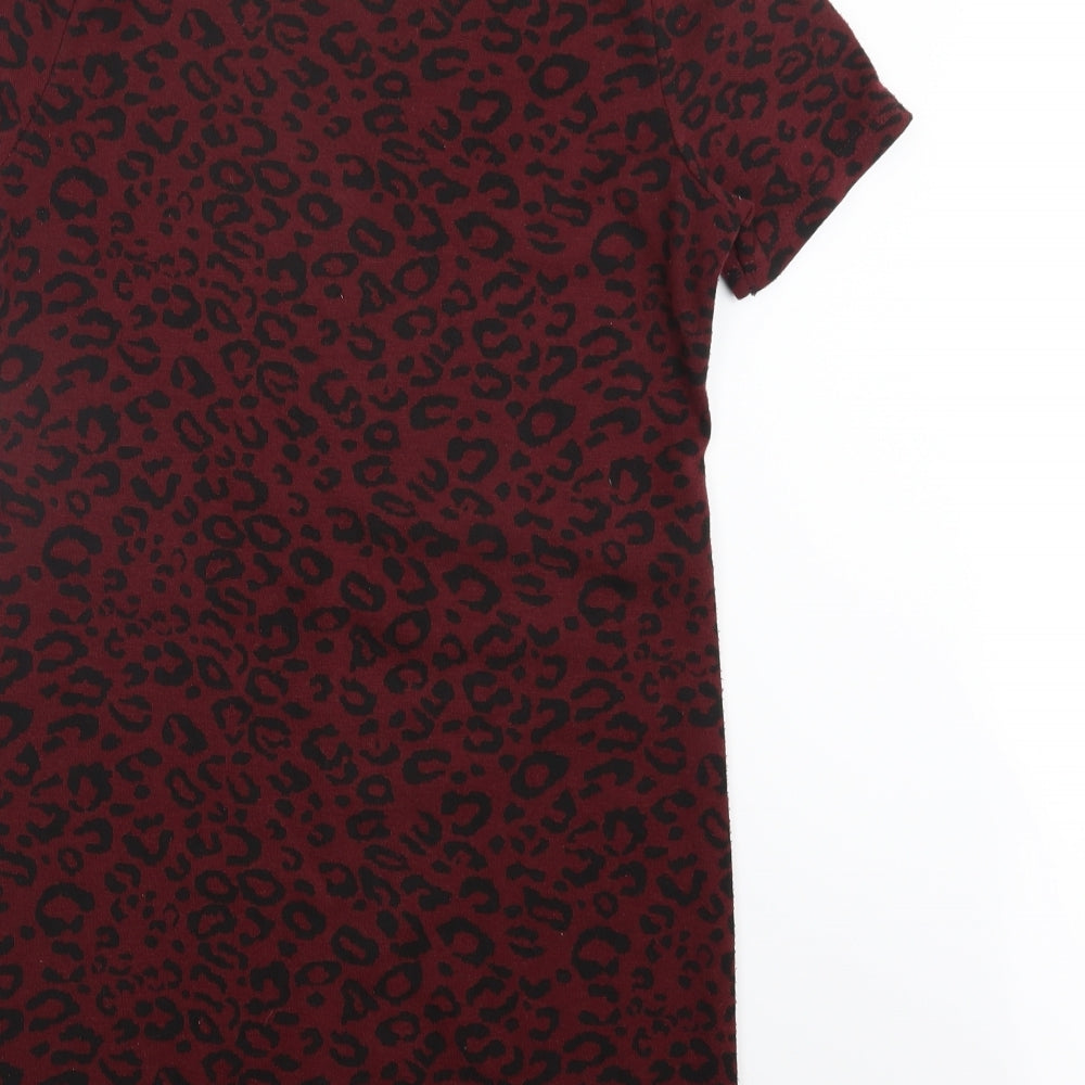 New Look Womens Red Animal Print T-Shirt Dress Size 8