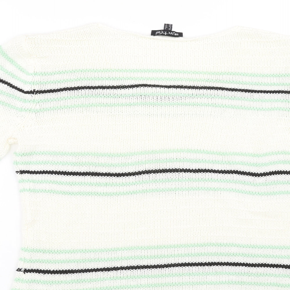 Marbel Womens White Striped Pullover Sweatshirt Size L