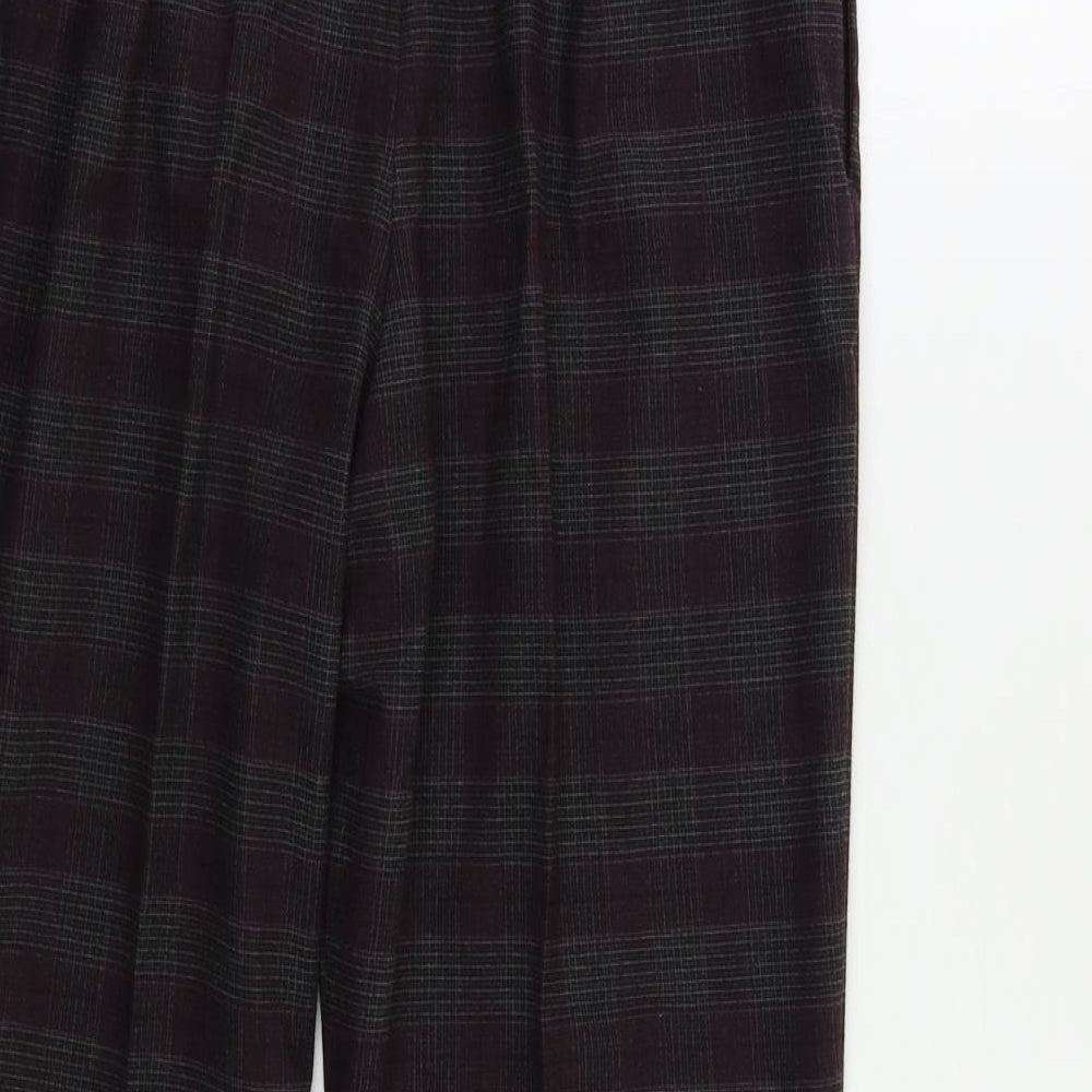 M&S Womens Purple Check Trousers Size 14 L25 in