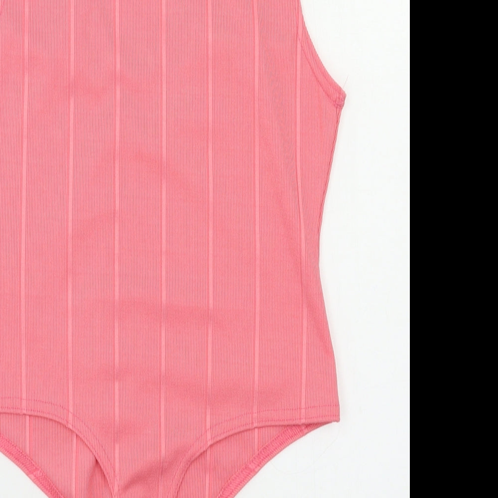 Boohoo Womens Pink Striped Bodysuit One-Piece Size 14